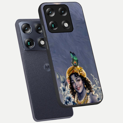  Lord Krishna phone case For Moto Signature showing premium glass back cover with detailed artwork