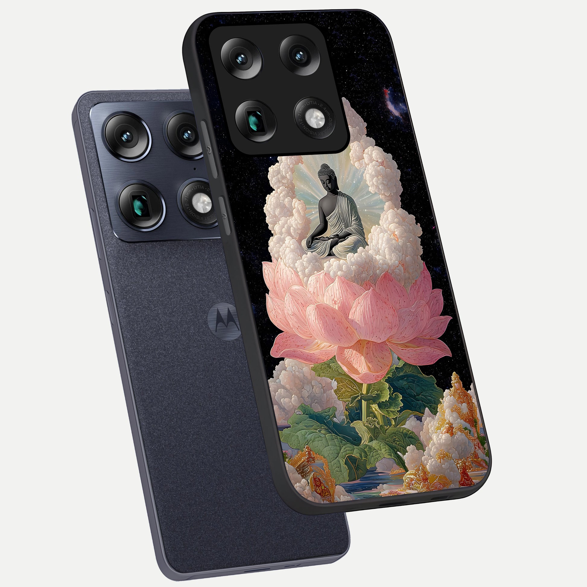  Lotus Divine Peace phone case For Moto Signature showing premium glass back cover with detailed artwork
