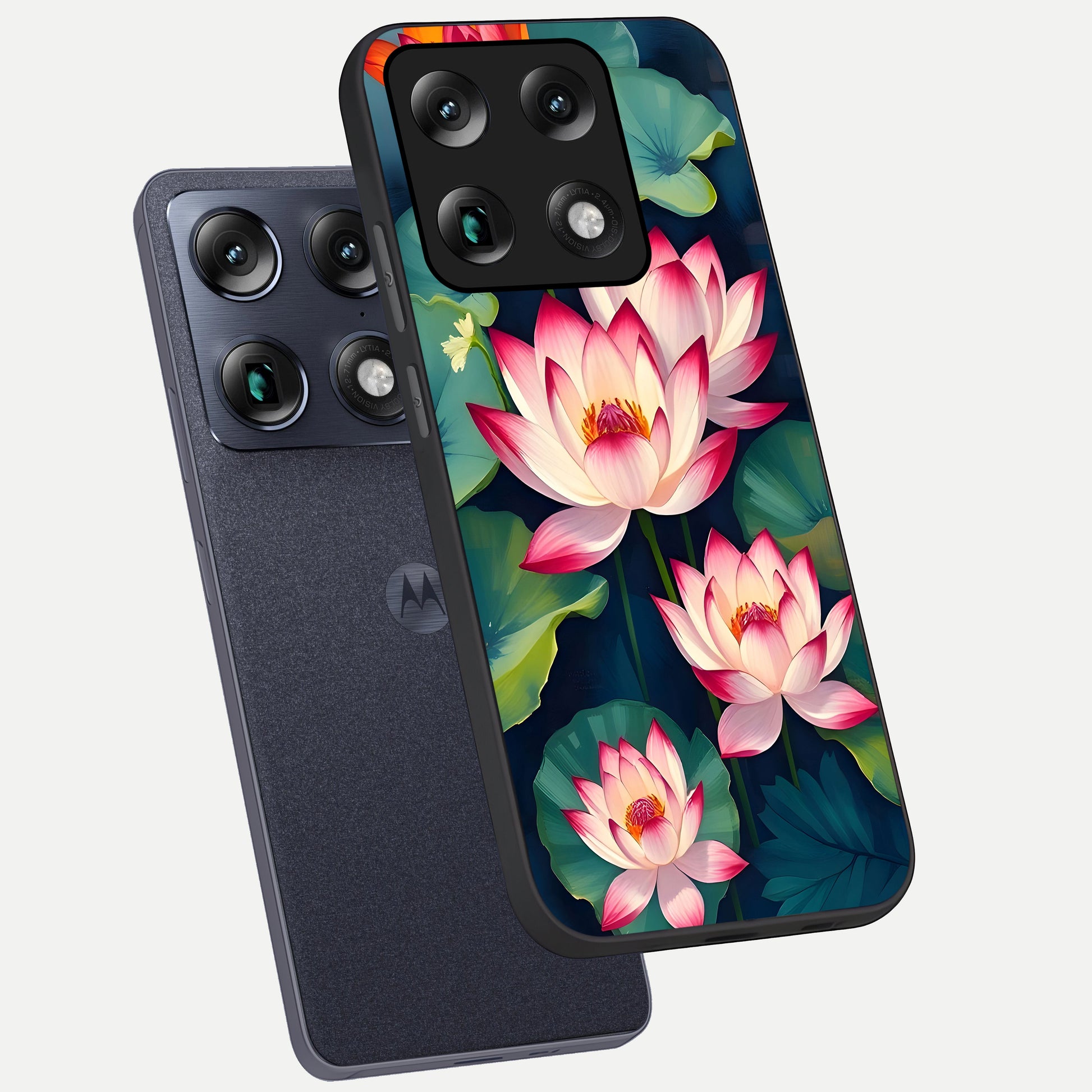  Lotus Dream Serenity phone case For Moto Signature showing premium glass back cover with detailed artwork