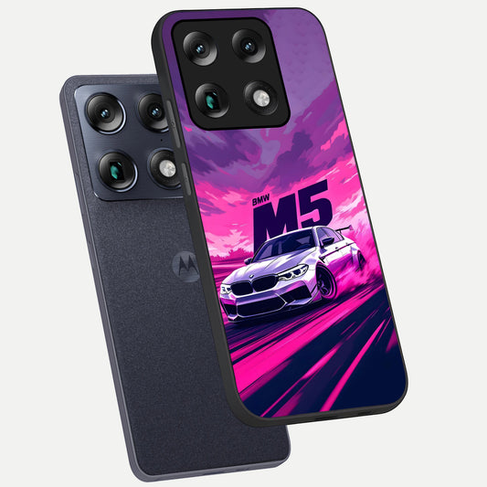  MS Neon Car phone case For Moto Signature showing premium glass back cover with detailed artwork