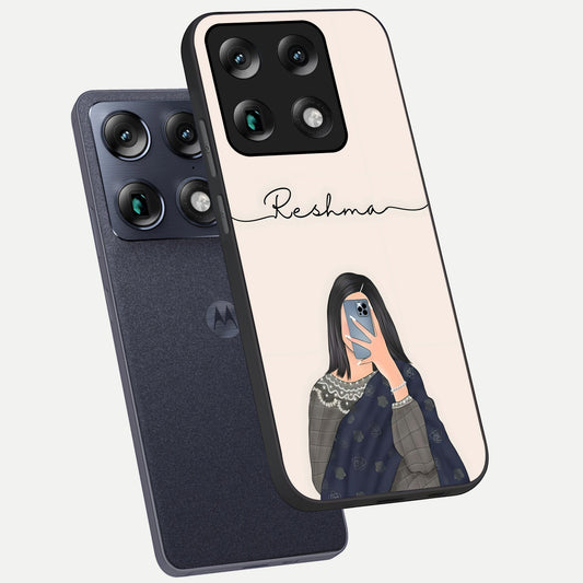  Mirror Mood Muse With Custom Name phone case For Moto Signature showing premium glass back cover with detailed artwork