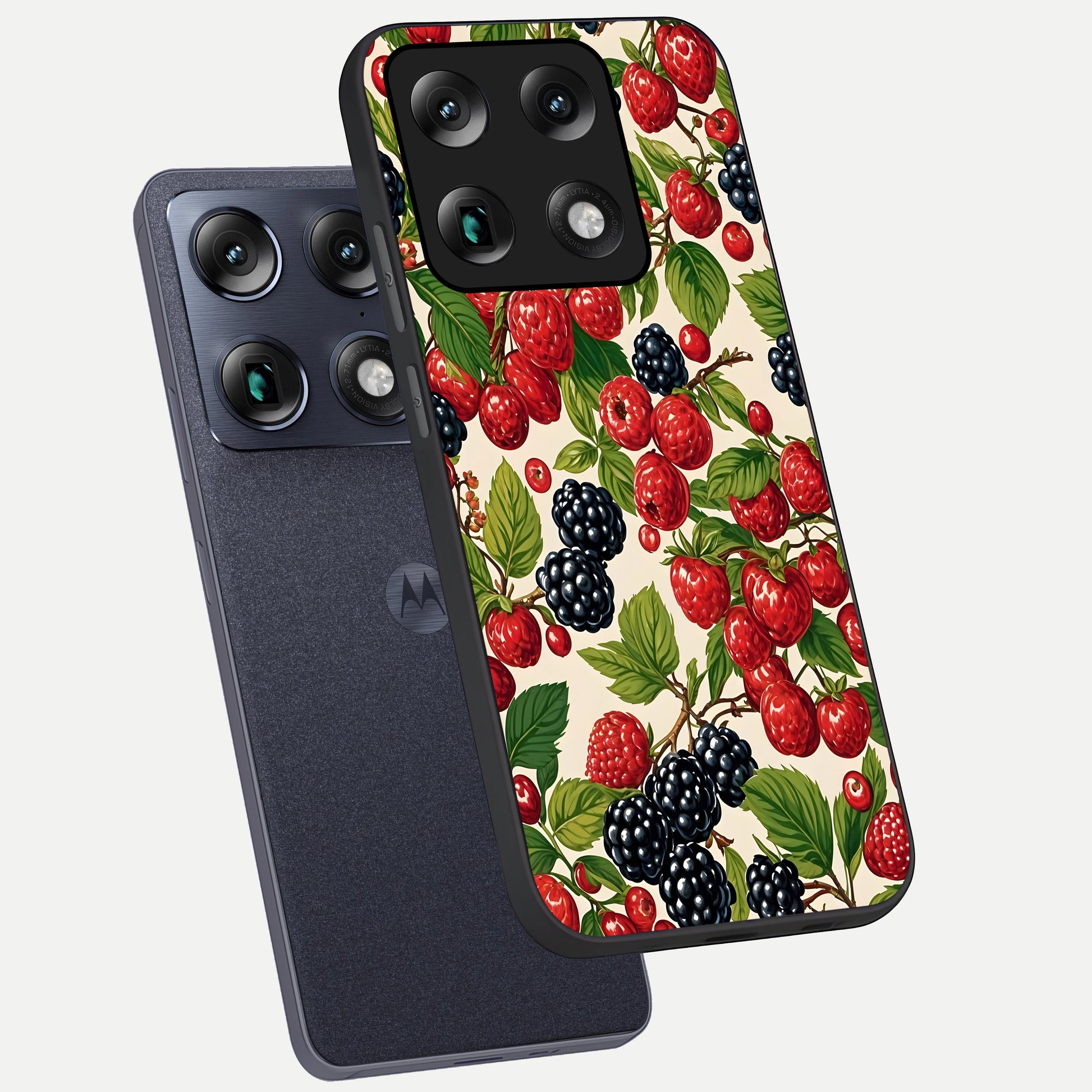  Mixed Berry Collage phone case For Moto Signature showing premium glass back cover with detailed artwork