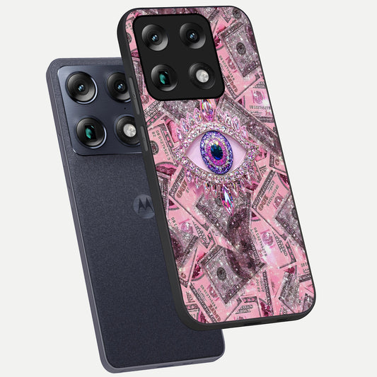  Money Eye Luxe phone case For Moto Signature showing premium glass back cover with detailed artwork