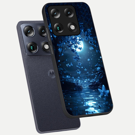  Moonlight Petal Dream phone case For Moto Signature showing premium glass back cover with detailed artwork