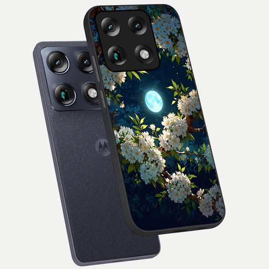  Moonlit Blossom Dream phone case For Moto Signature showing premium glass back cover with detailed artwork