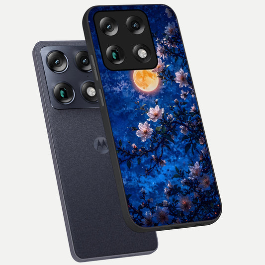  Moonlit Blossoms Night phone case For Moto Signature showing premium glass back cover with detailed artwork