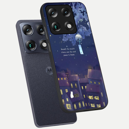 Moonlit Cat Silence phone case For Moto Signature showing premium glass back cover with detailed artwork