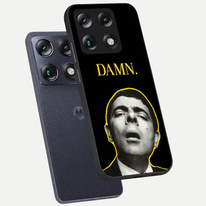  Mr Bean Damn phone case For Moto Signature showing premium glass back cover with detailed artwork