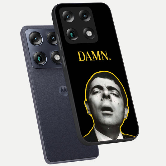  Mr Bean Damn phone case For Moto Signature showing premium glass back cover with detailed artwork