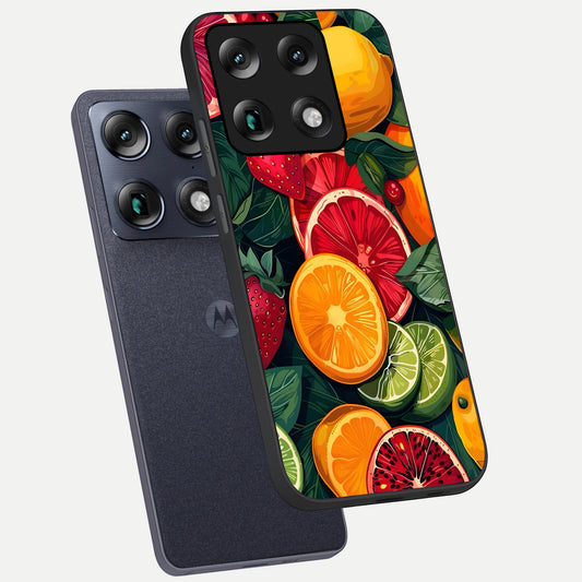  Multiple Fruits phone case For Moto Signature showing premium glass back cover with detailed artwork