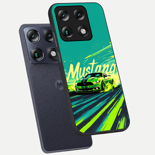  Mustang Bang phone case For Moto Signature showing premium glass back cover with detailed artwork