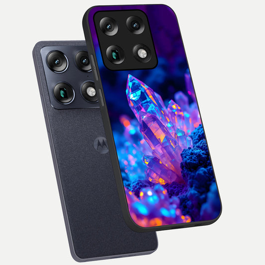 Neon Aura Shards phone case For Moto Signature showing premium glass back cover with detailed artwork