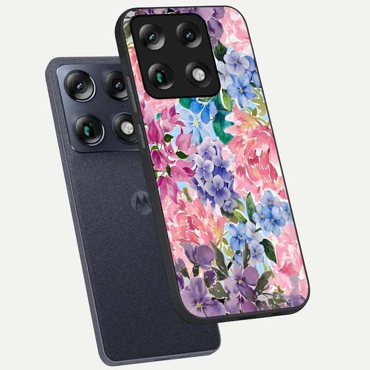  Pastel Floral Mix phone case For Moto Signature showing premium glass back cover with detailed artwork