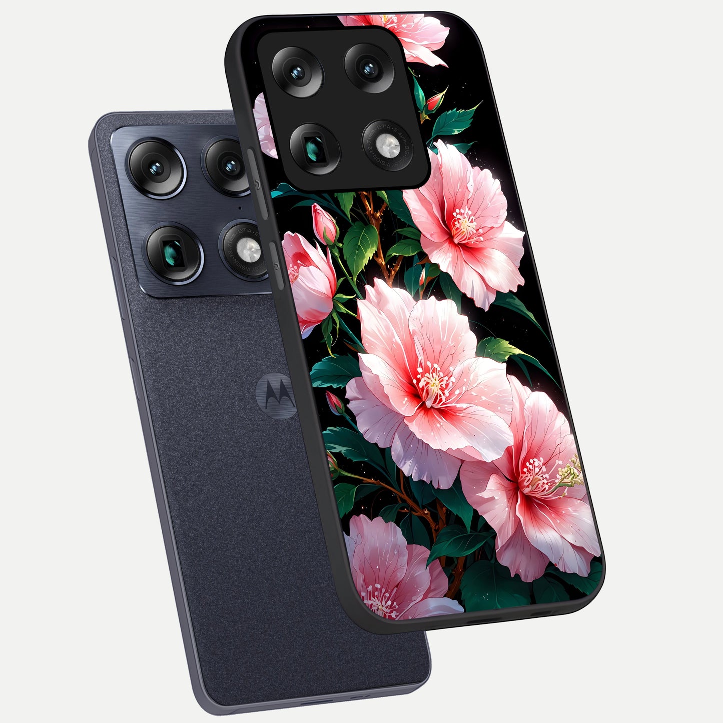  Peach Flower phone case For Moto Signature showing premium glass back cover with detailed artwork