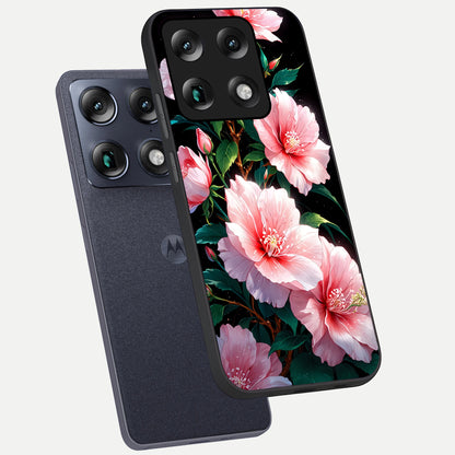  Peach Flower phone case For Moto Signature showing premium glass back cover with detailed artwork
