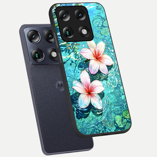  Pink Flowers in Water phone case For Moto Signature showing premium glass back cover with detailed artwork