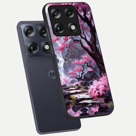  Pink Sunflower Glow phone case For Moto Signature showing premium glass back cover with detailed artwork