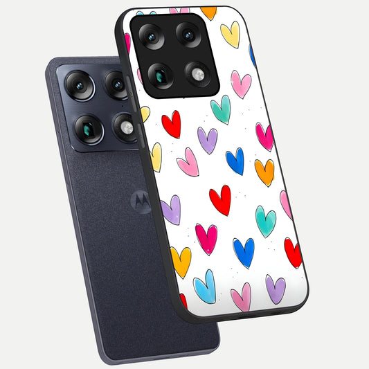  Playful Love Doodles phone case For Moto Signature showing premium glass back cover with detailed artwork