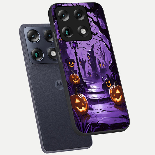  Pumpkin Patch Halloween phone case For Moto Signature showing premium glass back cover with detailed artwork
