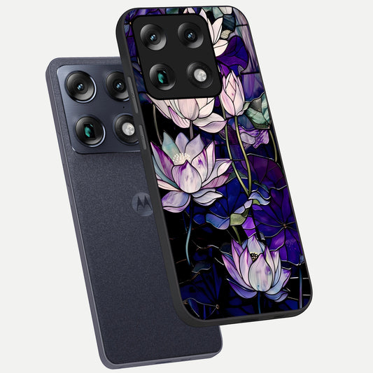  Purple Lotus Pattern phone case For Moto Signature showing premium glass back cover with detailed artwork