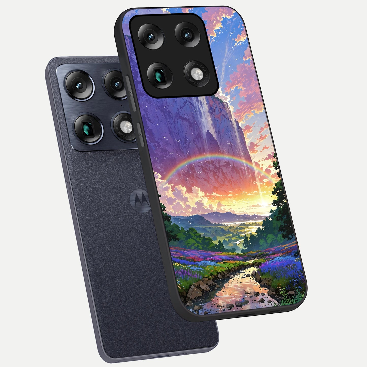  Rainbow Valley Dream phone case For Moto Signature showing premium glass back cover with detailed artwork