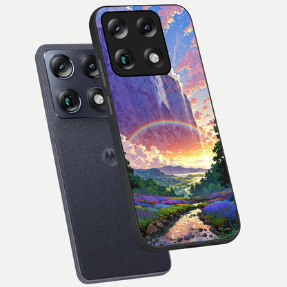  Rainbow Valley Dream phone case For Moto Signature showing premium glass back cover with detailed artwork