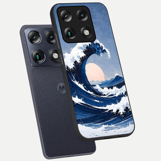  Rising Tide Power phone case For Moto Signature showing premium glass back cover with detailed artwork