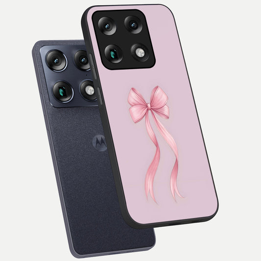  Soft Blush Bow phone case For Moto Signature showing premium glass back cover with detailed artwork