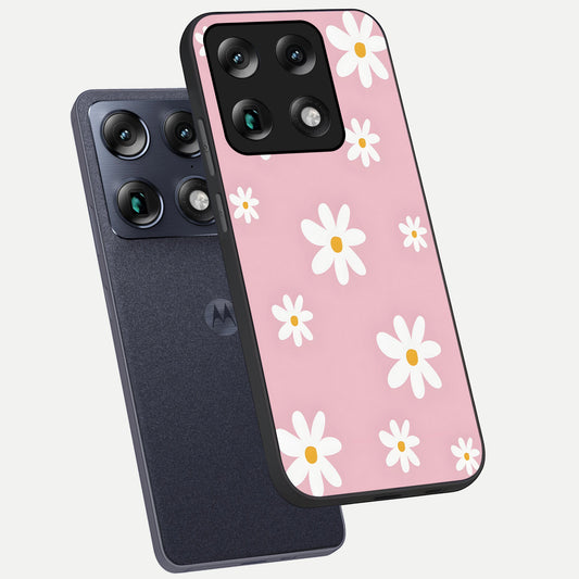  Soft Daisy Bliss phone case For Moto Signature showing premium glass back cover with detailed artwork