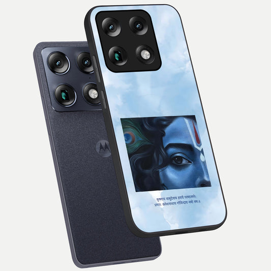  Spiritual Krishna phone case For Moto Signature showing premium glass back cover with detailed artwork