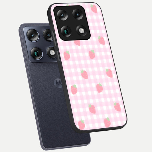 Strawberry Picnic Love phone case For Moto Signature showing premium glass back cover with detailed artwork