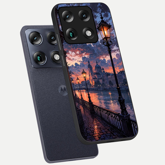  Twilight River Lights phone case For Moto Signature showing premium glass back cover with detailed artwork