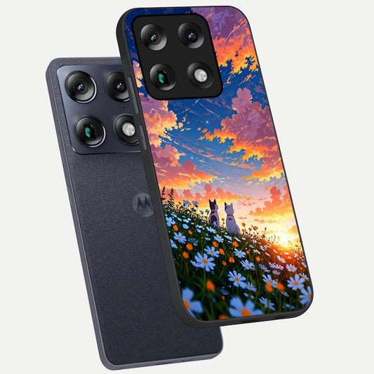  Two Cats Friends phone case For Moto Signature showing premium glass back cover with detailed artwork