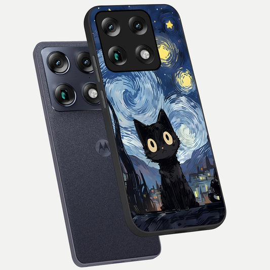  Van Gogh Cat phone case For Moto Signature showing premium glass back cover with detailed artwork