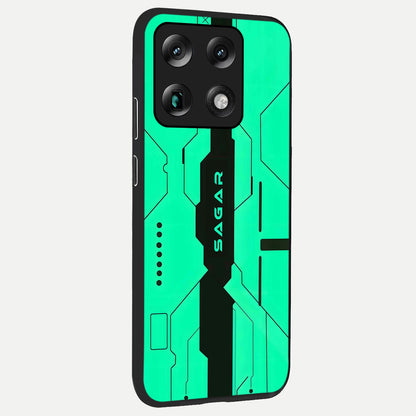  Aqua Tech CYBERPUNK Custom Name back cover For Moto Signature slim fit glass case with vibrant aesthetic design