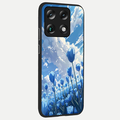  Blue Tulip Clouds back cover For Moto Signature slim fit glass case with vibrant aesthetic design