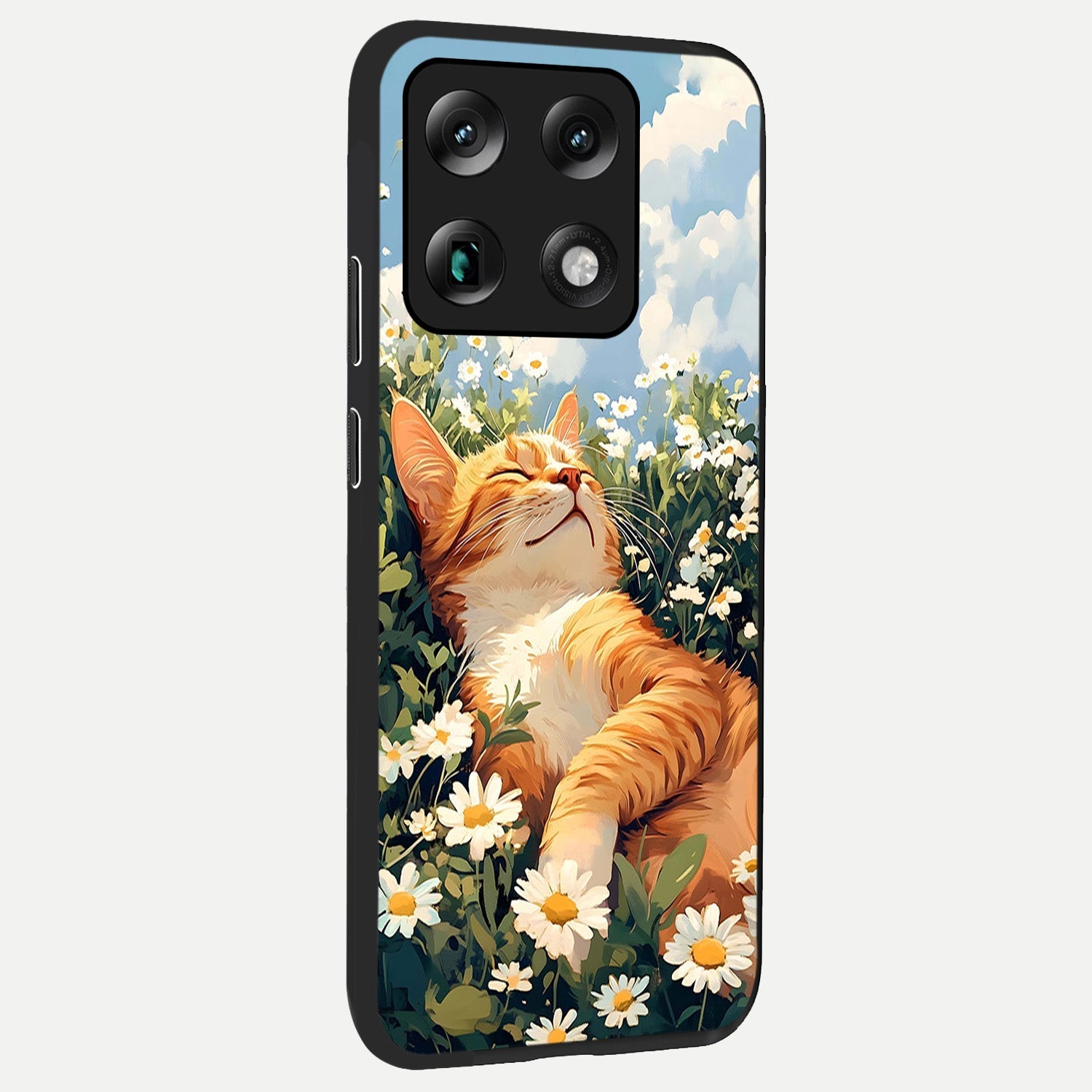  Cat And Flowers View back cover For Moto Signature slim fit glass case with vibrant aesthetic design