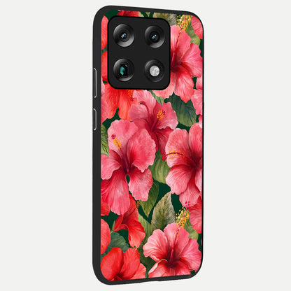  Hibiscus Pattern back cover For Moto Signature slim fit glass case with vibrant aesthetic design