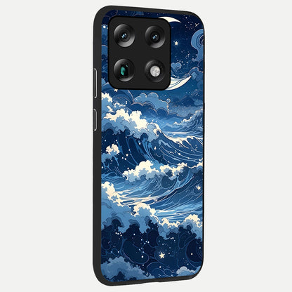  Ocean Moon Waves back cover For Moto Signature slim fit glass case with vibrant aesthetic design