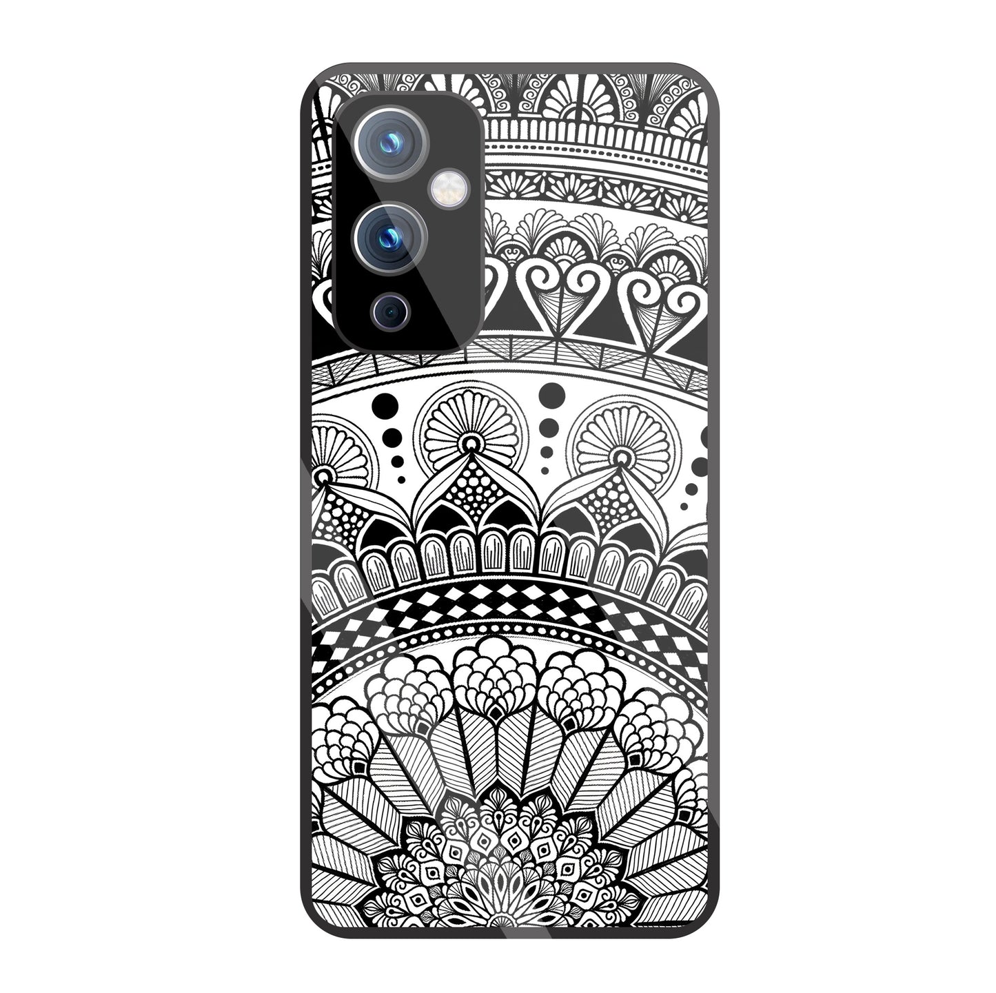Mandala Pattern Black & White Glass Case For OnePlus 9