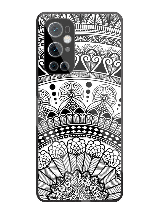 Mandala Pattern Black & White Glass Case For OnePlus 9 Pro