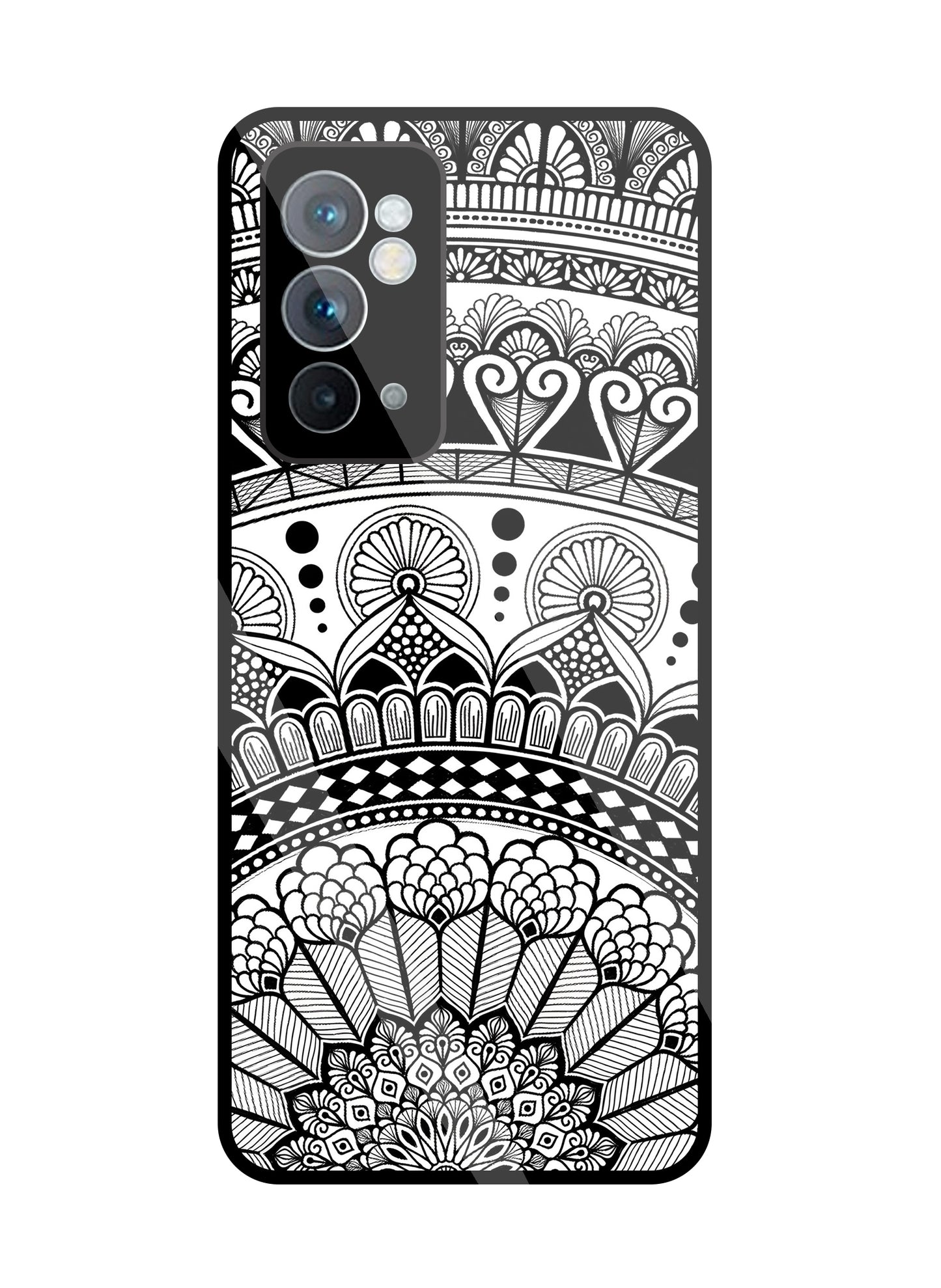 Mandala Pattern Black & White Glass Case For OnePlus 9RT