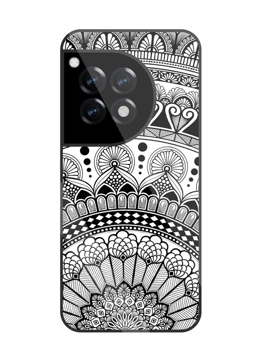Mandala Pattern Black & White Glass Case For OnePlus 12R