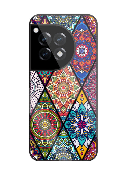 Mandala Patterns Colourful Glass Case For OnePlus 12R