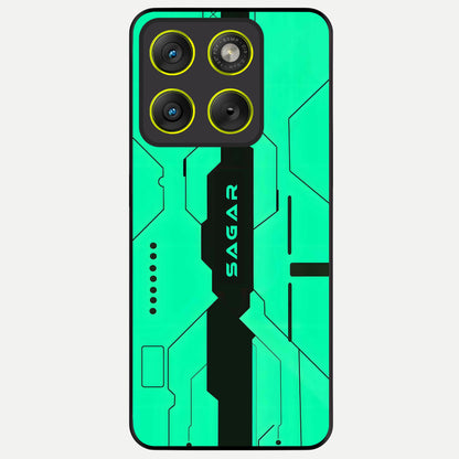  Aqua Tech CYBERPUNK Custom Name Glass Case For Moto Edge 70 back cover – full design glossy printed glass finish