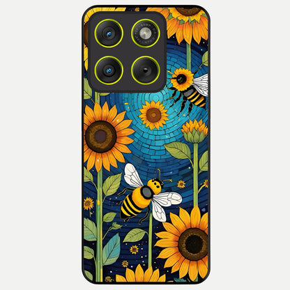  Bees And Sunflowers Glass Case For Moto Edge 70 back cover – full design glossy printed glass finish