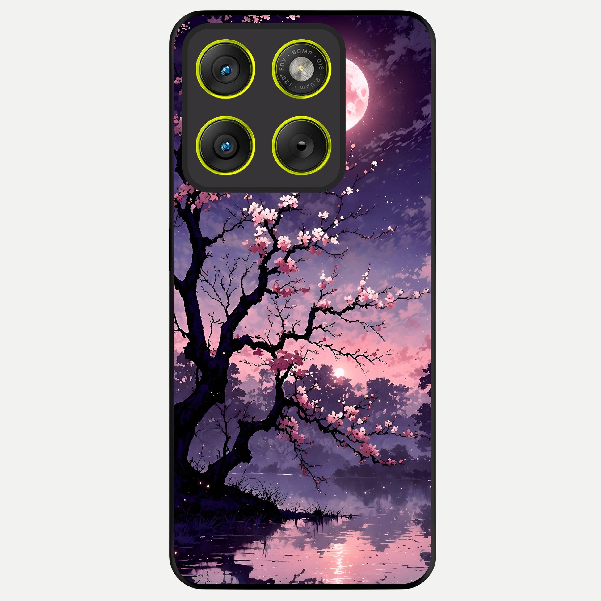  Blossom Pink Moon Glass Case For Moto Edge 70 back cover – full design glossy printed glass finish