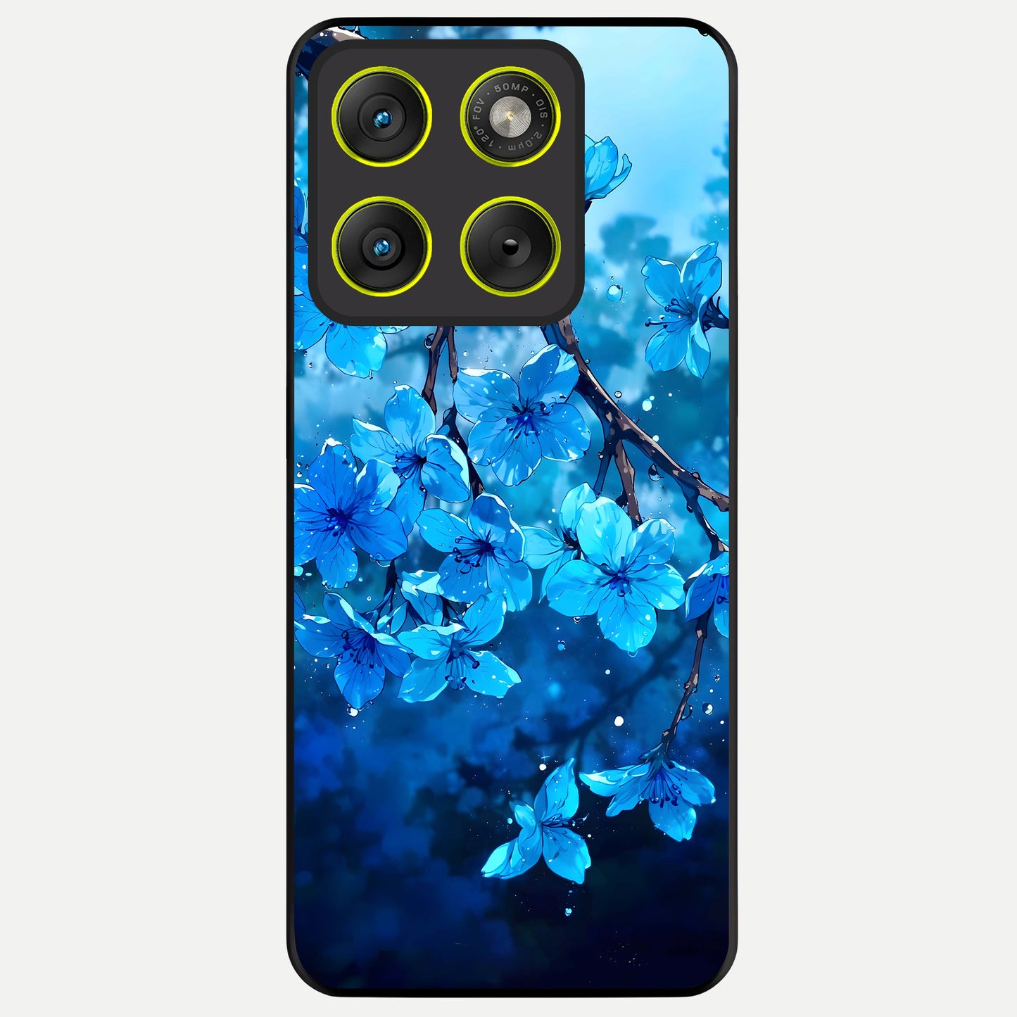  Blue Blossoms Branch Glass Case For Moto Edge 70 back cover – full design glossy printed glass finish