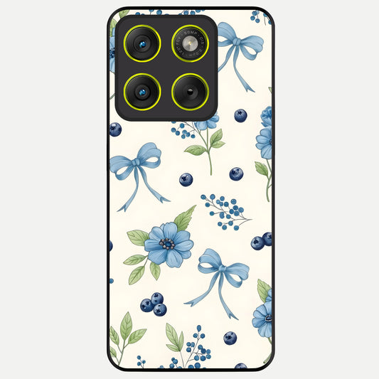  Blue Flower And Bow Glass Case For Moto Edge 70 back cover – full design glossy printed glass finish