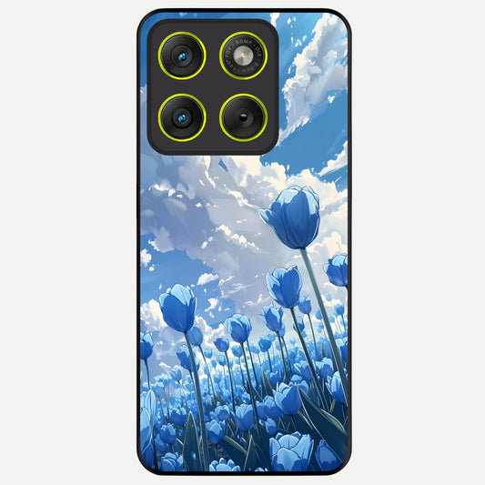  Blue Tulip Clouds Glass Case For Moto Edge 70 back cover – full design glossy printed glass finish
